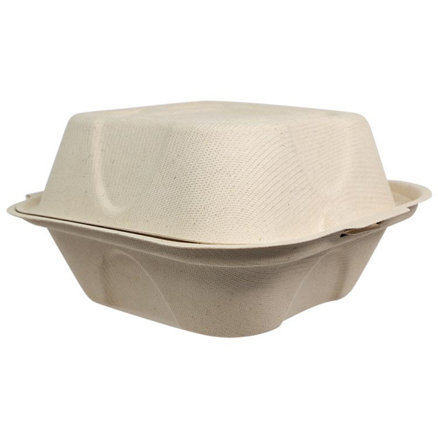 6x6x3" Compostable Fiber Burger Clamshell — PFAS-Free, Certified Compostable - Image 6