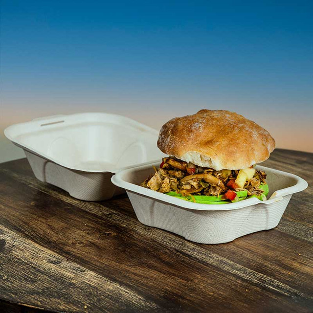 6x6x3" Compostable Fiber Burger Clamshell — PFAS-Free, Certified Compostable - Image 4