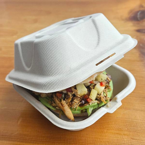 6x6x3" Compostable Fiber Burger Clamshell — PFAS-Free, Certified Compostable - Image 2