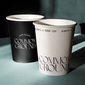 Pla-lined 10 oz compostable hot cup, PFAS-free, single product shot