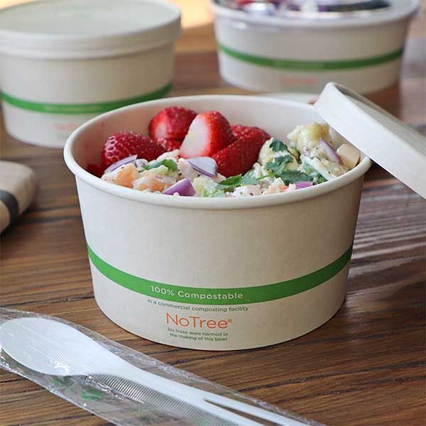 Pla-lined 32 oz compostable fiber bowl, PFAS-free, single product shot