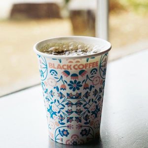 Pla-lined 4 oz compostable hot cup, PFAS-free, single product shot