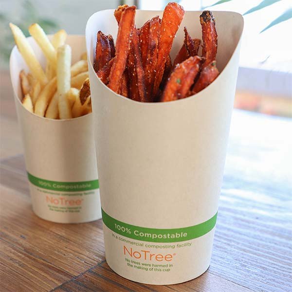 Pla-lined 7.5 oz compostable food container, PFAS-free, single product shot