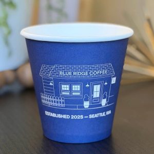 Pla-lined 8 oz compostable hot cup, PFAS-free, single product shot