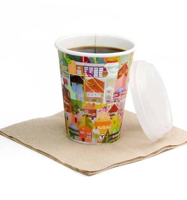 Pla-lined 8 oz compostable hot cup, PFAS-free, single product shot