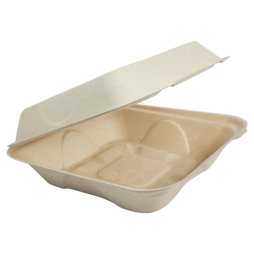 Compostable 8x8x3" World Centric Fiber Clamshells for Takeout & Quick-Service