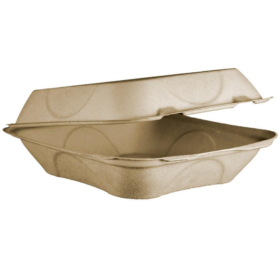 Compostable 8x8x3" World Centric Fiber Clamshells for Takeout & Quick-Service