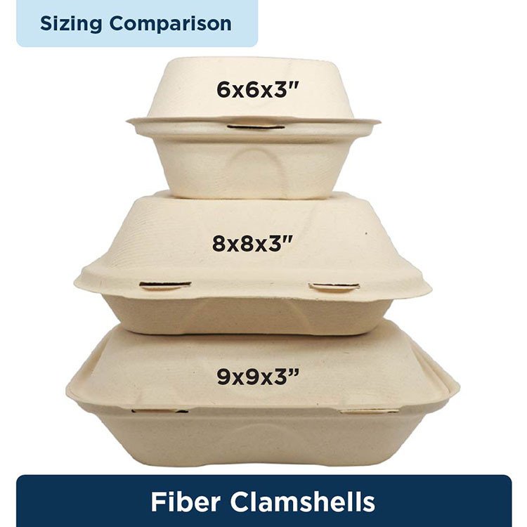 Compostable 8x8x3" World Centric Fiber Clamshells for Takeout & Quick-Service