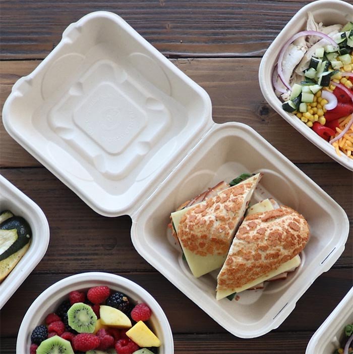 Compostable 8x8x3" World Centric Fiber Clamshells for Takeout & Quick-Service