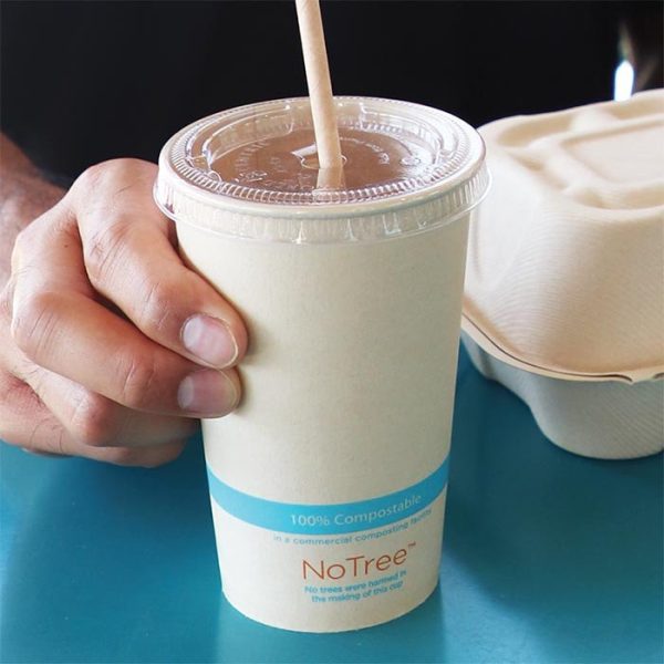 Pla-lined 12 oz compostable cold cup, PFAS-free, single product shot