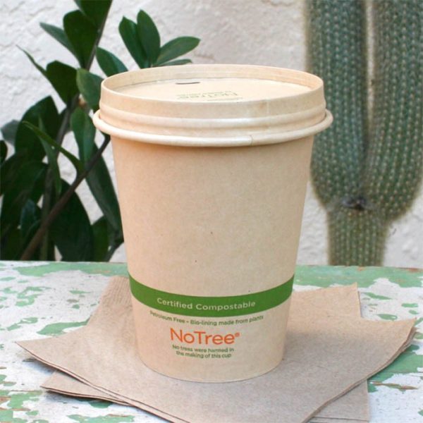 Pla-lined 20 oz compostable cold cup with food serving example