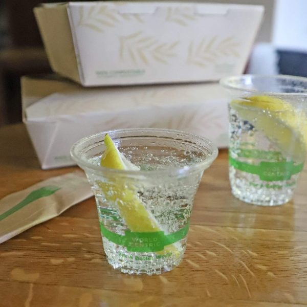 5 oz compostable cold cup with food serving example
