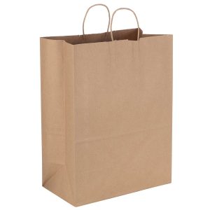 Compostable Duro Mart Dubl Life Recycled Paper Shopping Bags for Foodservice & Catering