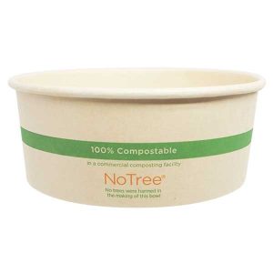 Pla-lined 24 oz compostable fiber bowl, PFAS-free, single product shot