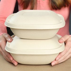 32 oz compostable fiber bowl, PFAS-free, single product shot