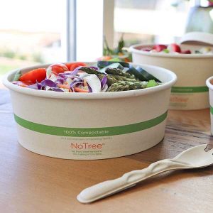 Pla-lined 42 oz compostable fiber bowl, PFAS-free, single product shot