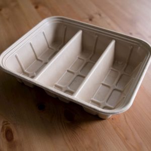 Pla-lined 104 oz compostable fiber catering tray, PFAS-free, single product shot