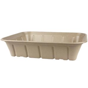 Pla-lined 120 oz compostable fiber catering tray, PFAS-free, single product shot
