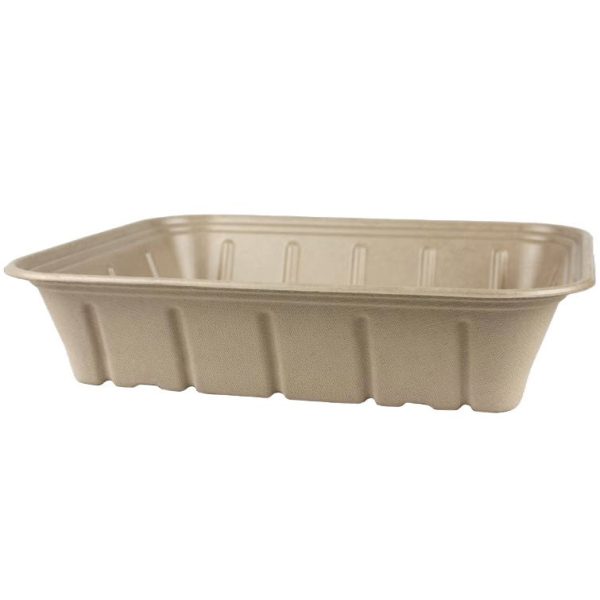 Pla-lined 120 oz compostable fiber catering tray, PFAS-free, single product shot