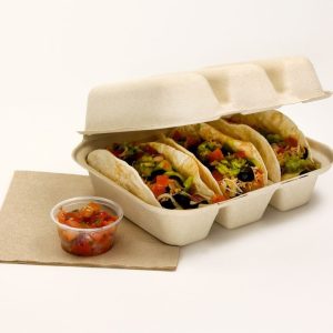 3-Compartment Compostable Fiber Clamshell Containers for Takeout & Quick-Service - image 2