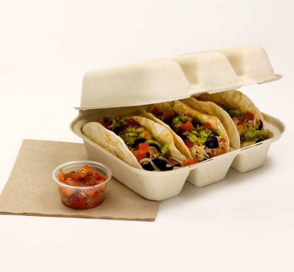 3-Compartment Compostable Fiber Clamshell Containers for Takeout & Quick-Service - image 2