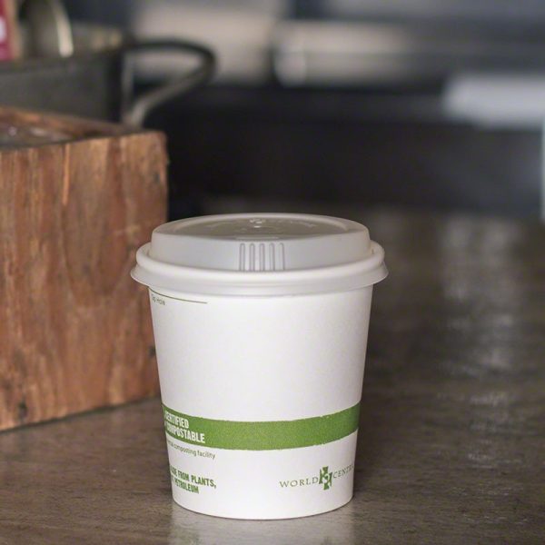 Pla-lined 10 oz compostable fiber lid with food serving example