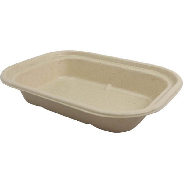 Pla-lined 17 oz compostable fiber lunch tray with food serving example