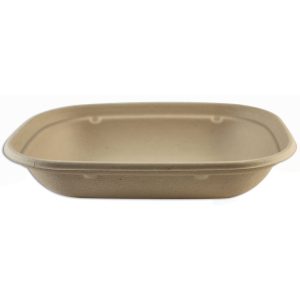 Pla-lined 20 oz compostable fiber lunch tray, PFAS-free, single product shot
