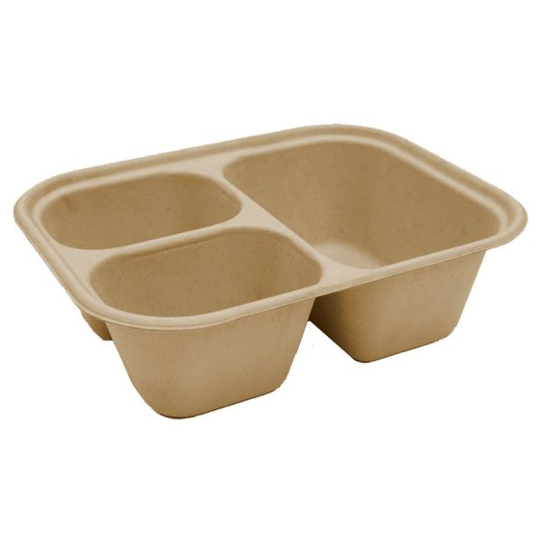 48 oz compostable fiber lunch tray, PFAS-free, single product shot