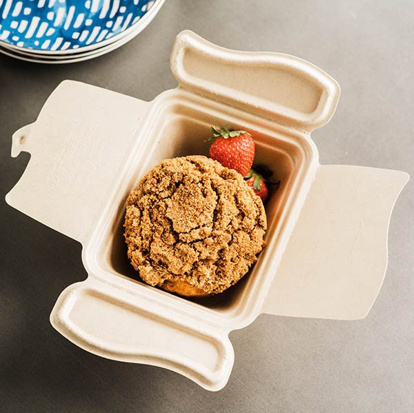 24 oz compostable fiber to-go box, PFAS-free, single product shot