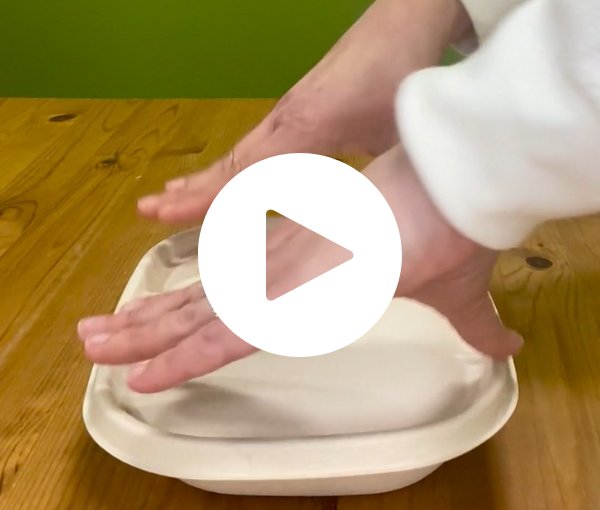 Compostable fiber to-go box in foodservice setting