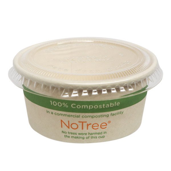 Pla-lined 2 oz compostable food container, PFAS-free, single product shot