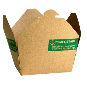 Pla-lined 22 oz compostable food container with food serving example