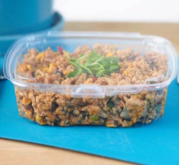 24 oz compostable food container, PFAS-free, single product shot