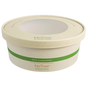 Pla-lined 42 oz compostable food container with food serving example