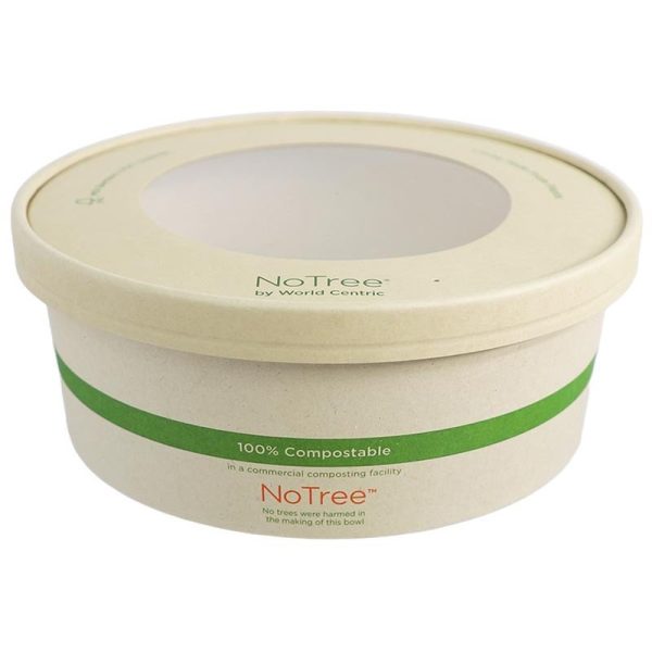 Pla-lined 42 oz compostable food container with food serving example