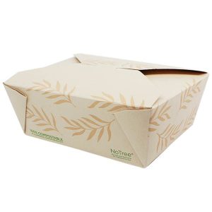 Pla-lined 46 oz compostable food container, PFAS-free, single product shot
