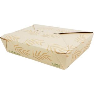 Pla-lined 50 oz compostable food container with food serving example