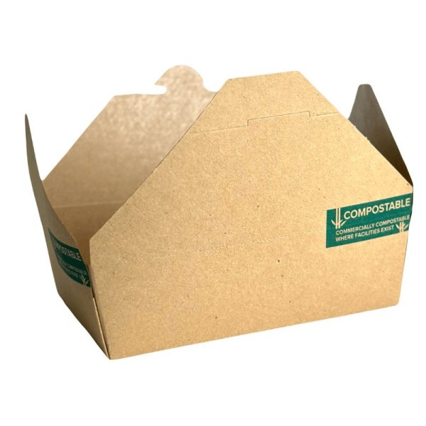 Pla-lined 56 oz compostable food container, PFAS-free, single product shot