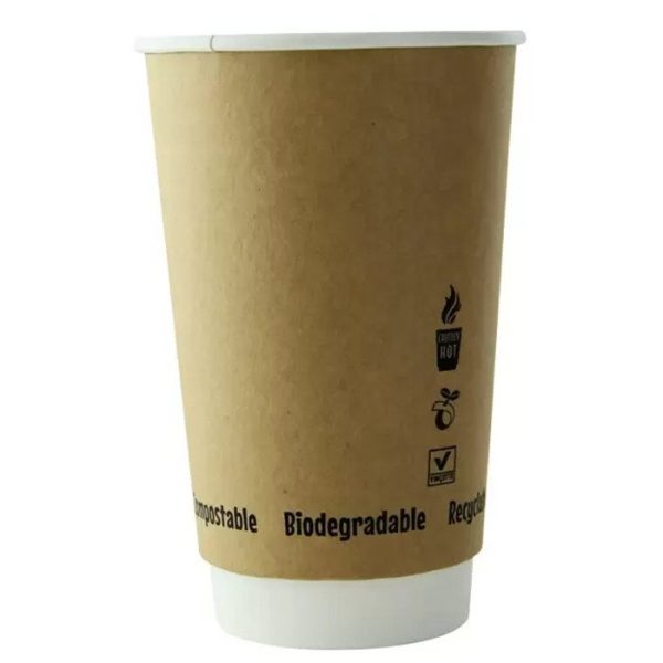 16 oz compostable hot cup, PFAS-free, single product shot