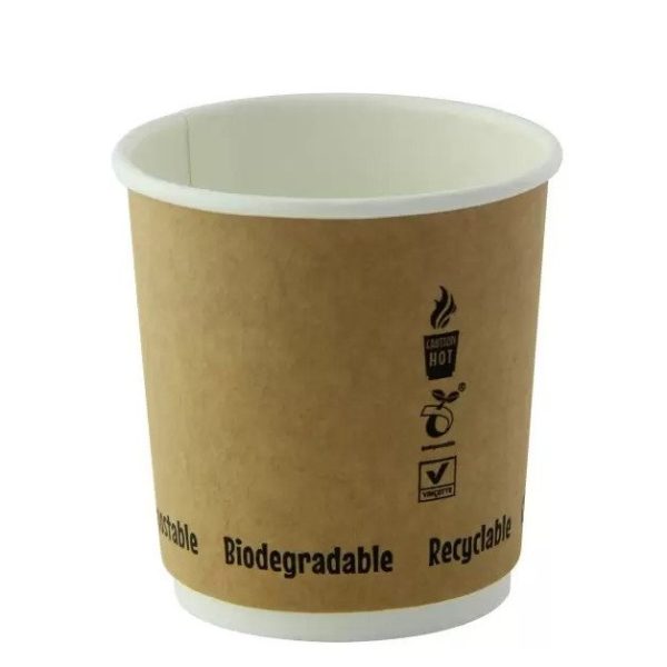 4 oz compostable hot cup, PFAS-free, single product shot