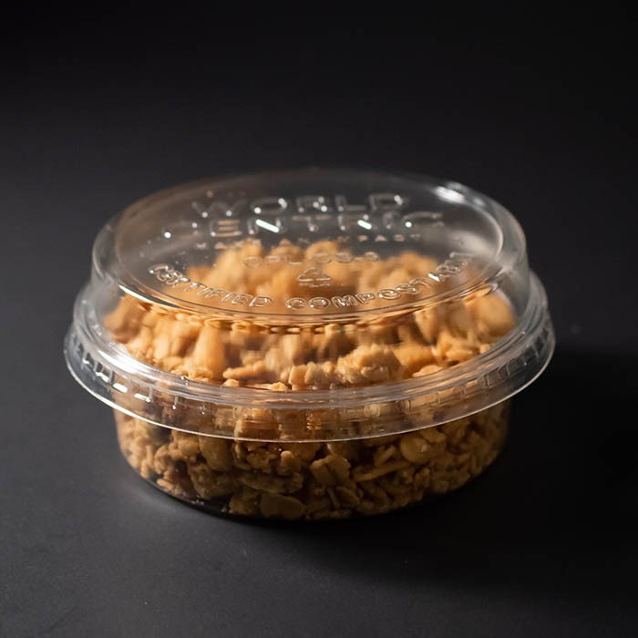 9 oz compostable pla lid with food serving example