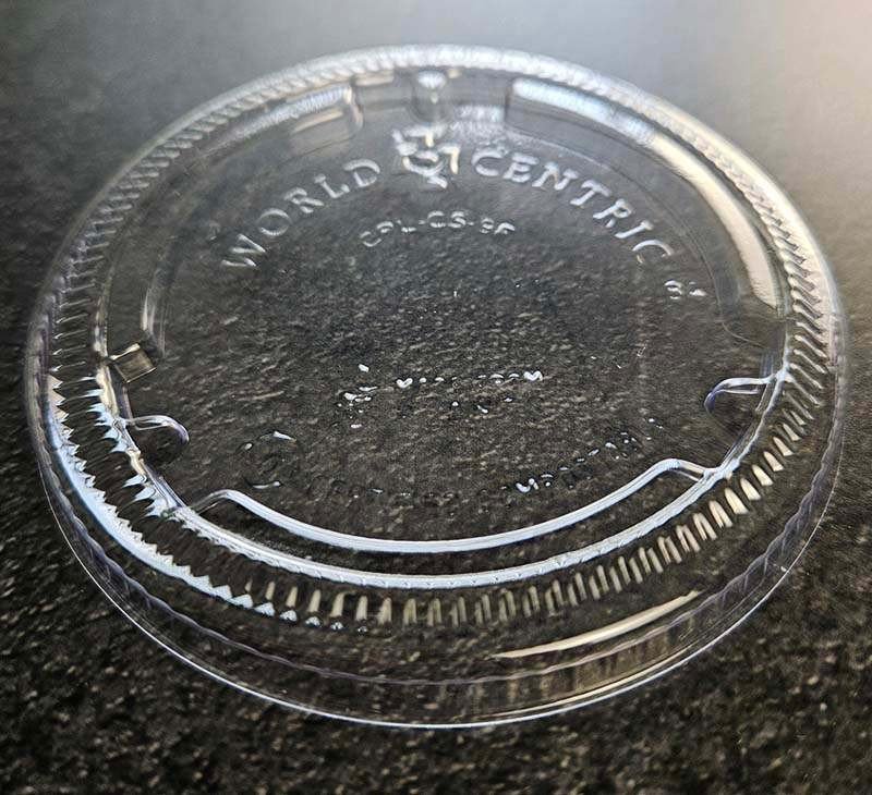 9 oz compostable pla lid, PFAS-free, single product shot