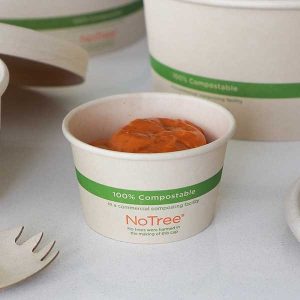 Pla-lined 4 oz compostable food container, PFAS-free, single product shot