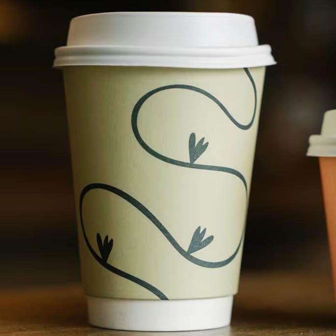 Pla-lined 12 oz compostable hot cup with food serving example