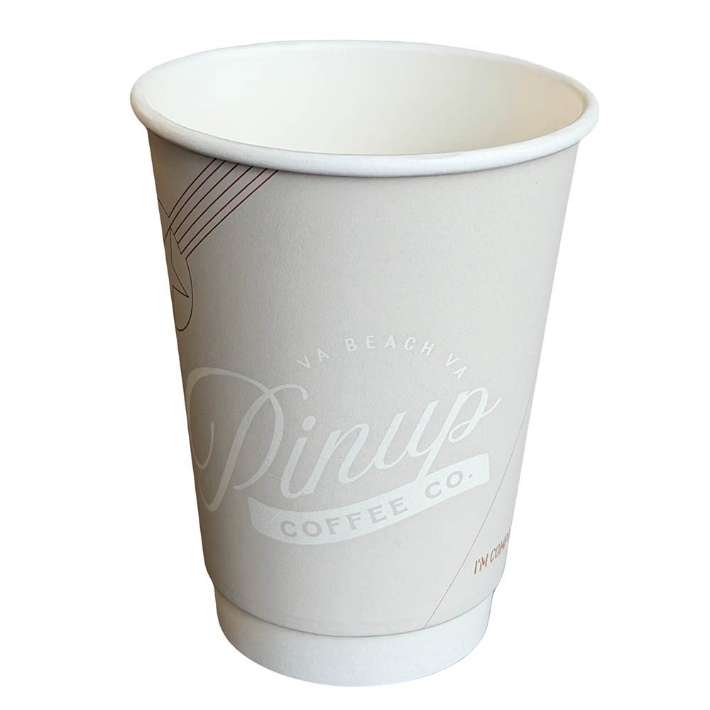 Pla-lined 12 oz compostable hot cup alternate angle product view