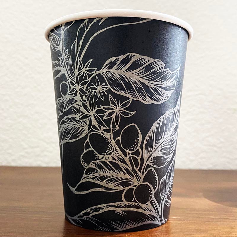 Pla-lined 16 oz compostable hot cup with matching lid
