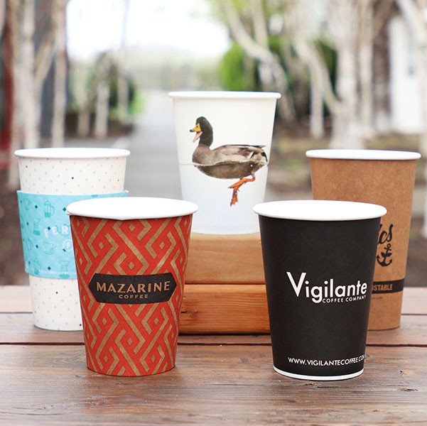 Pla-lined 16 oz compostable hot cup alternate top-down view