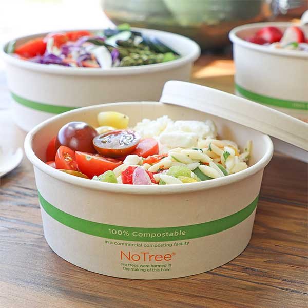 Pla-lined 24 oz compostable fiber bowl, PFAS-free, single product shot